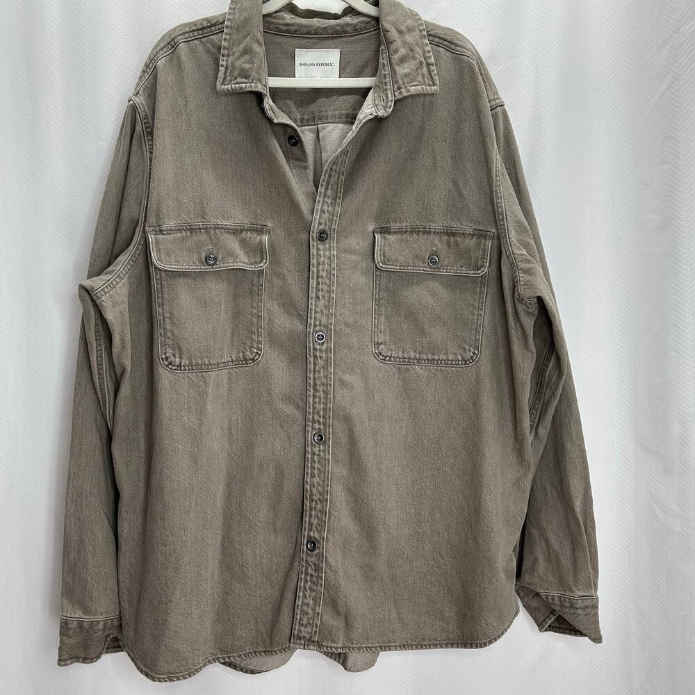 Banana Republic men’s denim shacket shirt jacket gray XXLT button up spring ‘26